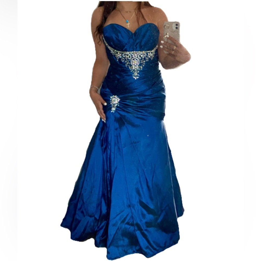 Anaïs Designs Dark Blue Strapless Mermaid Style Ballgown Prom Dress with Gems